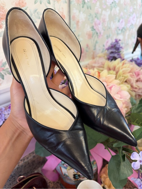 Celine Shoes - Y2K Celine Black Leather Pointed-Toe Slingback Pumps